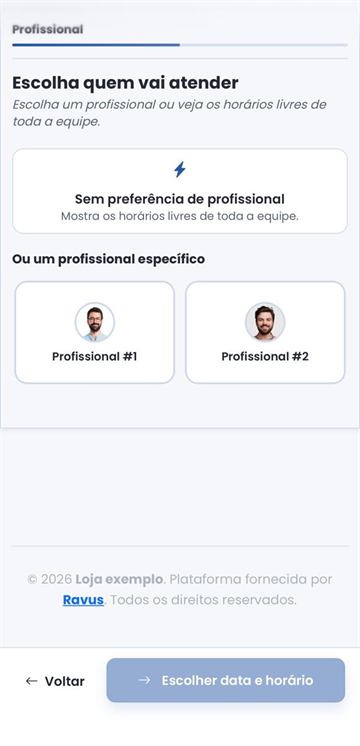 Cliente escolhe um profissional ou os horários livres da equipe