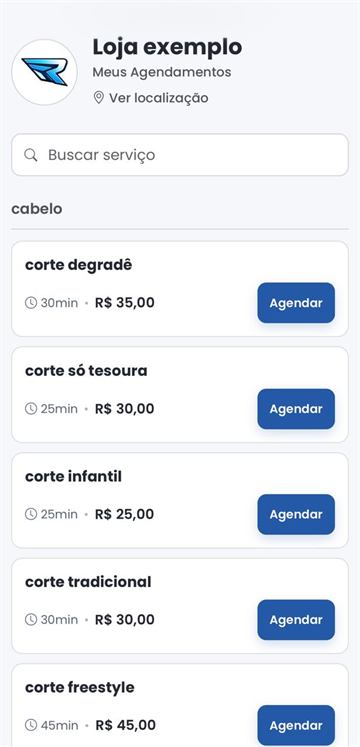 Cliente escolhe um serviço na página pública da barbearia